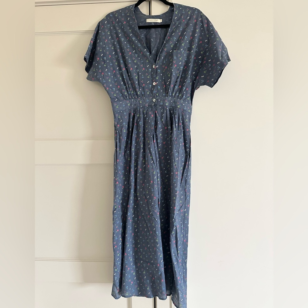 Christy Dawn Dusty Blue Floral Dress M